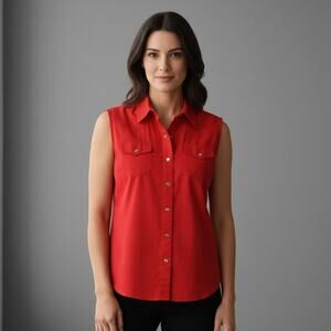 Vintage Ely Country Charmers Woman Size Large Top Red Sleeveless Pearl Snap